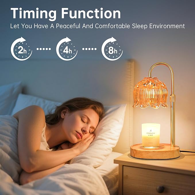 Flower Candle Warmer Lamp for Jar Candles with Timer & Dimmer, Adjustable Height Fits Large Jars up to 7.08" Tall, Flameless Wax Warmer, Cozy Bedroom Home Decor, Gift for Mom Women