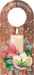5D Diamond Art Painting Christmas Candle Door Knob Hanger Decorations DIY Kits Wood Diamond Art Christmas Door Handle Hanging Sign Special Shaped Gem Paint by Number Mosaic Home Room Front Door Decor