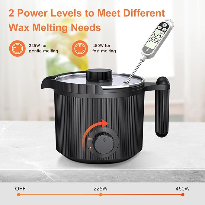 Candle Wax Melter with Pour Spout, Candle Making Kit for Adult Beginners, for Candle Making, Set Includes Wax Melting Pot, Stirring Spoon, Thermometer, Wick, Wick sticker and Centering Device - Black
