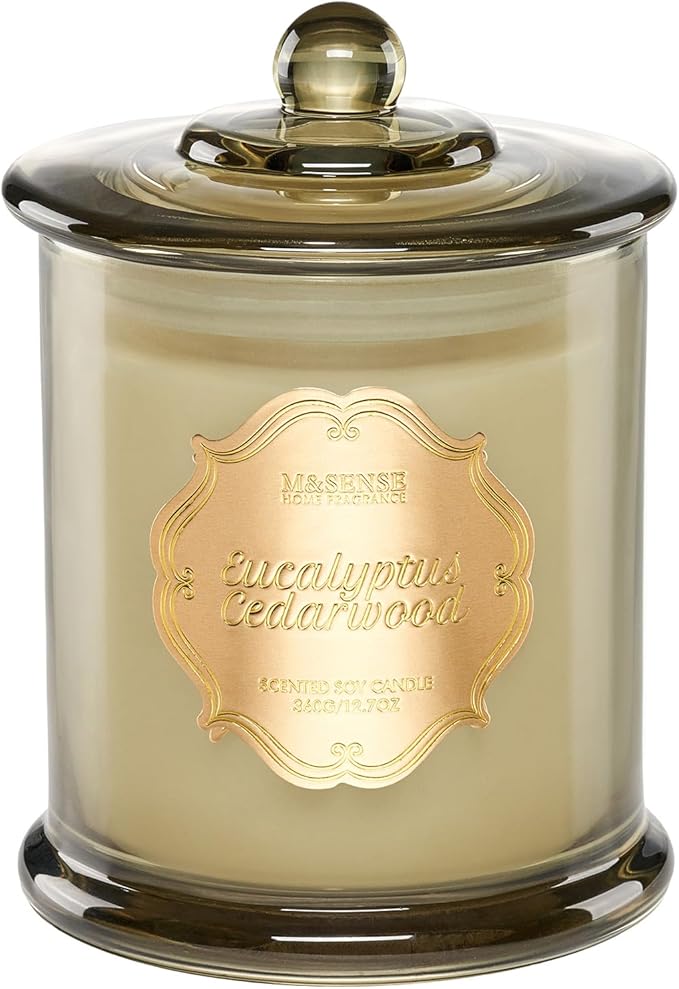 M&SENSE Eucalyptus Cedarwood Soy Candles, 2 Wick 12.7oz Large Jar Candle 75H Long Lasting, Plant-Based Non Toxic Aromatherapy Candle for Stress Relief, Winter Housewarming New Year Gifts