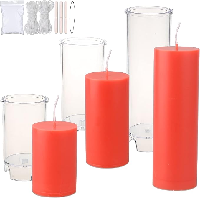 MILIVIXAY 3PCS Pillar Candle Molds - Plastic Cylinder Candle Mold Set for Candle Making-Candle Making Molds with Candle Wicks Kit.