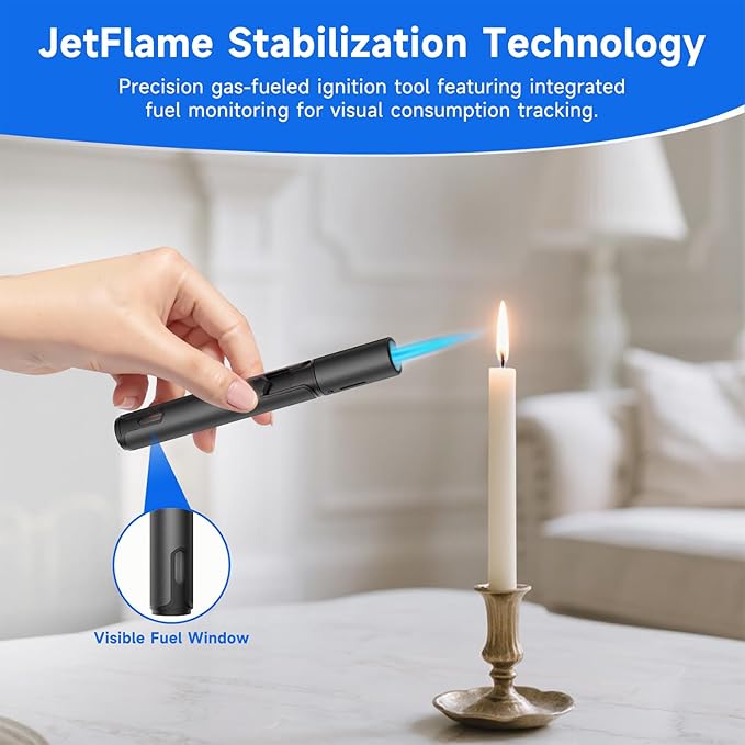 Torch Lighters 6 Inch Refillable Jet Flame Butane Lighters with Visible Fuel Window, Portable Long Lighter for Candle Grill Fireplace Camping BBQ. 2 Pack (Not Prefilled)
