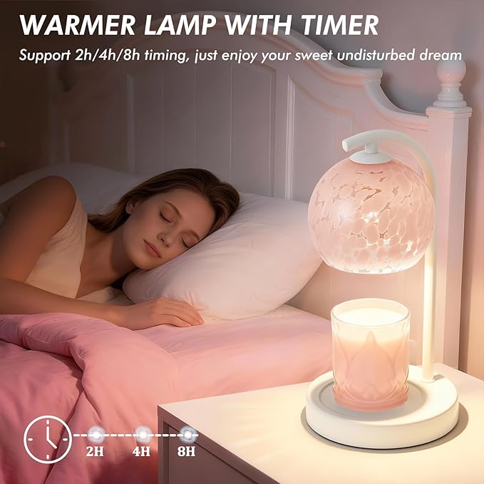 Candle Warmer Lamp Gifts for Women - Dimmable Scented Wax Melt Warmer with Timer - Housewarming Gift for Home Bedroom Decor, Xmas Birthday Gifts for Mom, 2 Bulbs, Pink
