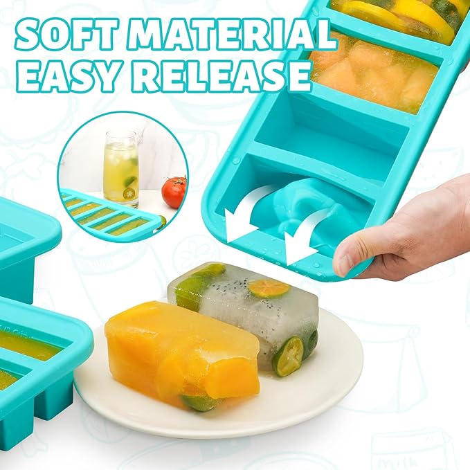 Silicone Freezer Trays with Lid,2 Cup Soup Freezer Container large Ice Cube Molds with Reinforced Steel Ring Top for freezing Soup Sauce Broth Leftovers oven,Easy to demold & Easy Meal Prep Container