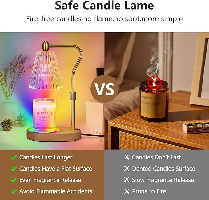 seenlast Candle Warmer Lamp with 8 Colors LED Changing,with Timer Dimmer Adjustable Height,Mothers Day Gifts,Vintage Home Decor