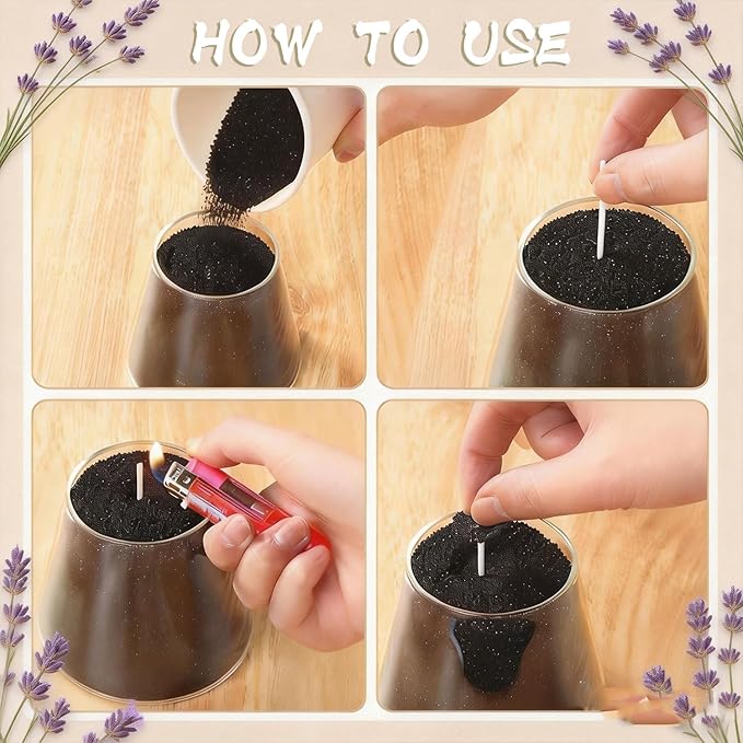 LONGDI Natural Pearled Candle Sand, 18 oz Scented Candle Sand with 25 Wax Wicks-DIY Refillable Candle Making Kit, Long-Lasting, Smoke-Free, Clean Burning Candles(Black, Lavender Scent)
