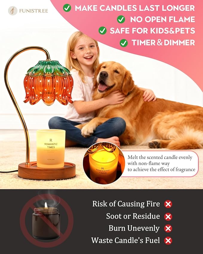 Funistree Strawberry Candle Warmer Lamp, Cute Candle Lamp with Timer & Dimmable, Mothers Day Birthday Gifts for Women Mom, House Warming Gift New Home, Wax Melt Warmer for Yankee Village Candles