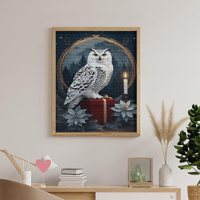 KIVJMSIDJA Snowy Owl & Candle Glow - Winter Night Scene Diamond Art Kits for Adults for Beginners, 5D Full Diamond Art Paint 16"x20"