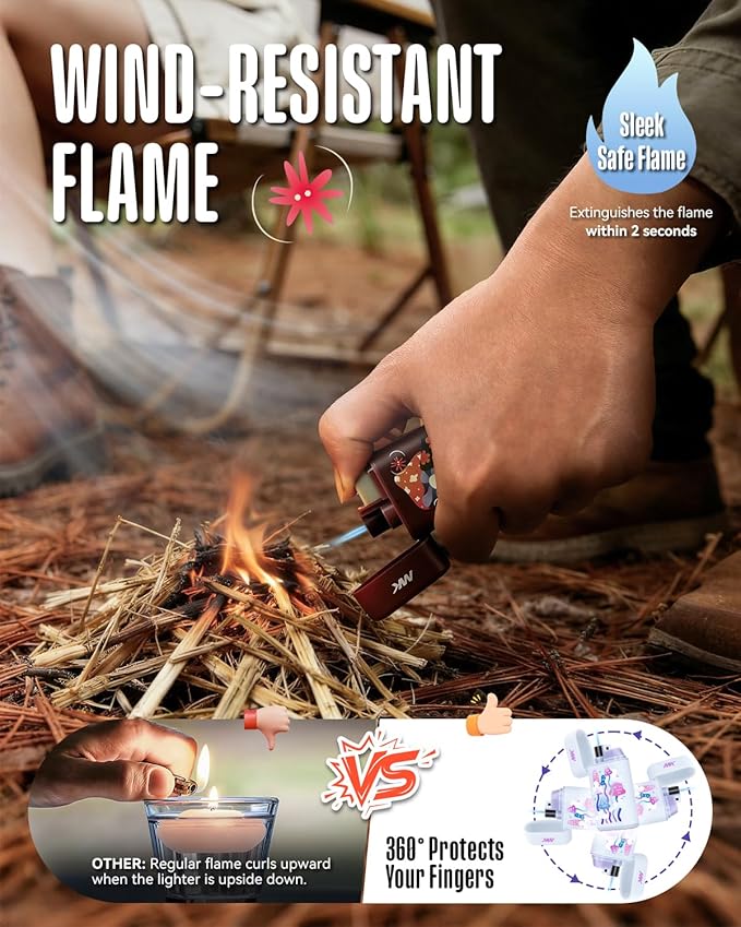 MK Lighter 5-Pack Torch Flame Pocket Lighters, Refillable and Multipurpose, Ideal for Candles, BBQ, Camping, and Everyday Use (Myco-Cosmo-5PC)