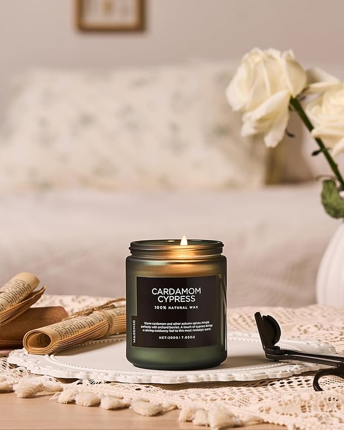 M&SENSE Cardamon & Cypress Scented Candle, 50 Hours Burn Clean Non Toxic Candle 7.05oz Natural Soy Wax Organic Candles Cozy Home Fragrance Meditation Candle Holiday Birthday Gift for Men Women