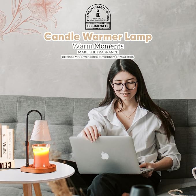 Candle Warmer Lamp with Timer,Dimmable Electric Fragrance Wax Warmer,Elegant Home Decor Melt Warming Heater As Birthday Gifts for Women Mom Jar Candle Lovers,Friends Use in Bedroom(Adjustable Height)