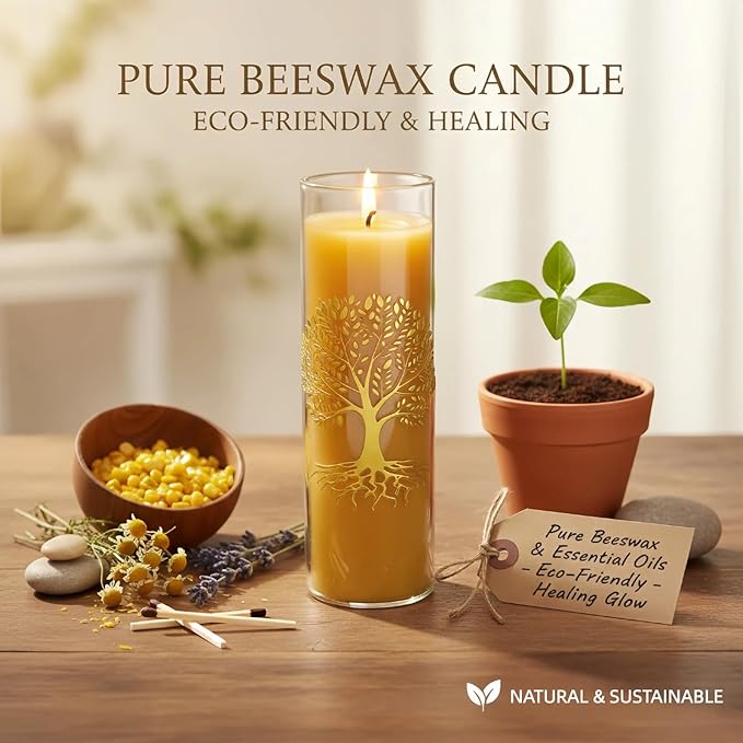 The Tree of Life Pure Beeswax Candles, Single Glass Pack - 160-Hour Burn Time, Clean Burning Long-Lasting Eco-Friendly Candle for Meditation, Prayer & Gift Giving