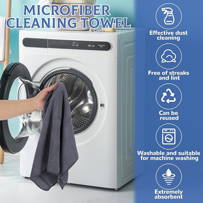6 Pcs Extra Large Microfiber Cleaning Cloth Reusable Microfiber Towels Thick Washable Cleaning Towel for Home Office Windows Floors and Cars, 30 x 20 Inch(Grey)