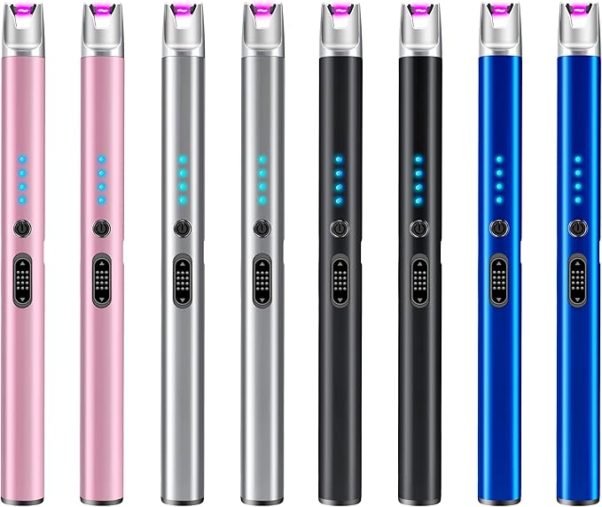 Luxgaze 8 Pack Electric Candle Lighter Rechargeable USB Lighters Flameless Windproof Plasma Arc Lighters with Safety Lock Long Lighter for Candle BBQ Camping Birthday Party