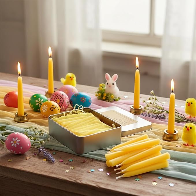 Luxury Beeswax Meditation Candles 20 Min – Mini Pure Beeswax Taper Candles with Brass Holder, Dripless 20 Minute Prayer Candles for Yoga Easter Saint Patrick’s Day, Wedding & Mother’s Day