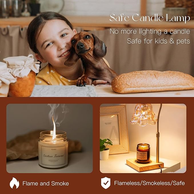 Candeldo Candle Warmer Lamp with Timer: Flower Gold Candle Lamps Height Adjustable Wax Melt House Warming Gifts New Home Decor Mothers Day Birthday Gift for Women Mom