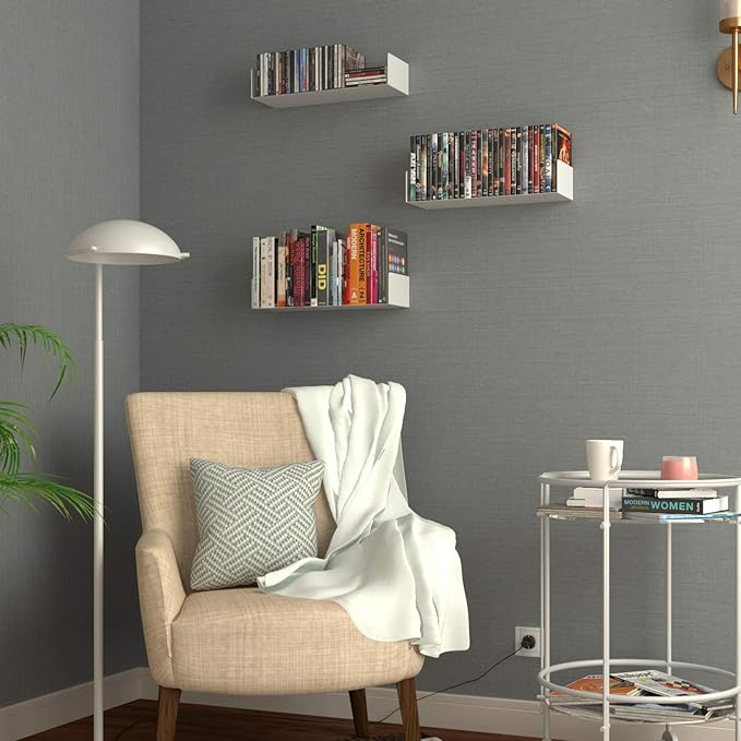 Wallniture Bali White Floating Shelves for Wall, CD DVD Storage Shelves and Metal Bookshelf Set of 3