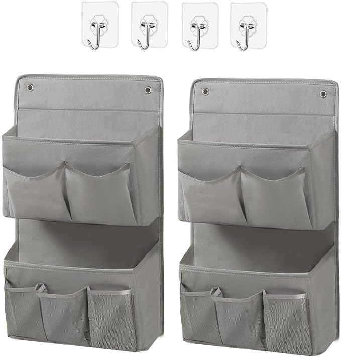 Wall Hanging Organizer – Over the Door Storage & Behind Door Organizer for Dormitory, Bathroom, Bedroom, Kitchen, Nursery, Space-Saving (Grey, 2 Pack)