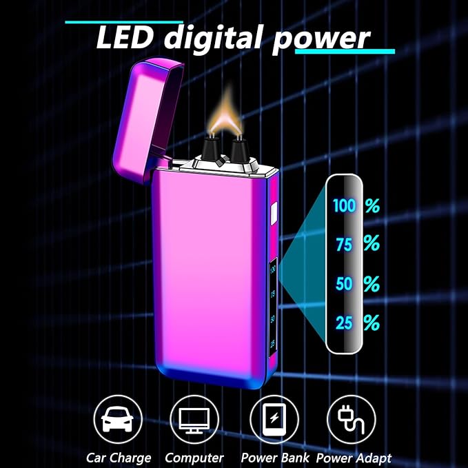 Electric Lighters Rechargeable Flame Arc Type-C Plasma Lighter Windproof Candle Cool Lighter with Smart Chip for Camping, Adventure (Color)