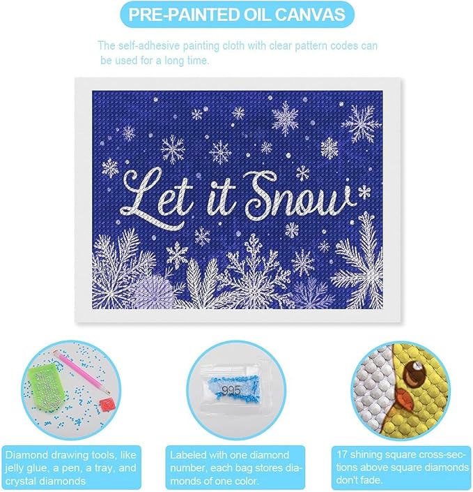AIVKIEJK Diamond Painting Kits for Adults - Festive Snowflake Christmas Let It Snow Painting DIY 5D Full Drill Diamond Dots Paintings with Diamonds Gem Art and Crafts Home Decor 12"x16"