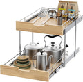 Sikarou Pull Out Cabinet Organizer,Heavy-Duty Slide Out Shelf, Wood and Wire Basket, Pull Out Drawer for for Kitchen Under Sink Space, Pantry, Bathroom, 2 Tie 17 * 21 in