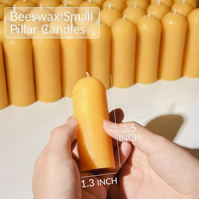 DEYBBY Beeswax Small Pillar Candles 6 Pack - Natural Beeswax Emergency Candles Bulk for Home Room Blackout Housewarming Gift
