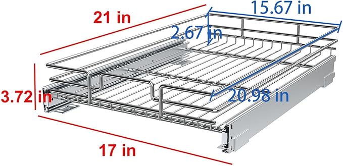 Pull Out Cabinet Organizer, Heavy-Duty Metal Sliding Drawer Shelf for Kitchen Cabinets, Chrome, Doesn't Include Door Fittings (17 * 21 IN)