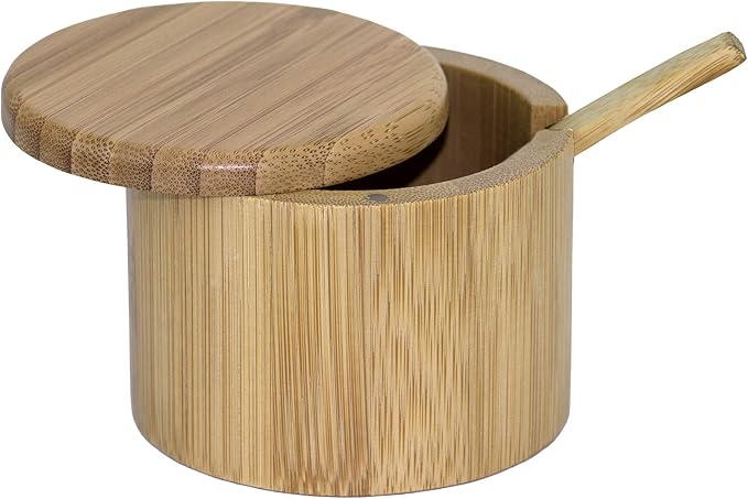 Totally Bamboo Little Dipper Salt Cellar Bamboo Storage Box with Magnetic Swivel Lid, 6 Ounce Capacity, Includes Salt Spoon