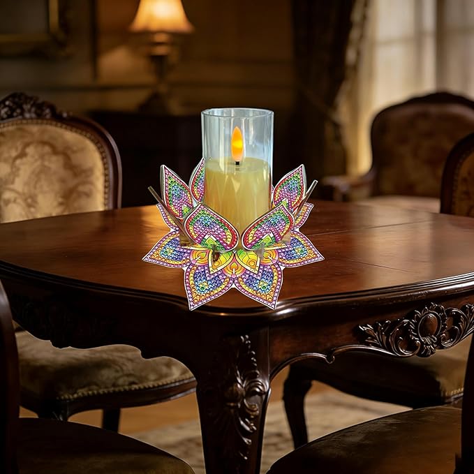 5D DIY Diamond Art Painting PVC Flower Candle Holders Tealight/Tea Light/Votive Candle Holder, for Table Centerpiece Home Décor Party Wedding Dinning-Flower-1