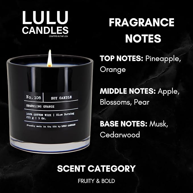 Lulu Candles | Sparkling Orange | Luxury Scented Soy Jar Candle | Hand Poured in The USA | Highly Scented Long Lasting (9 Oz.)