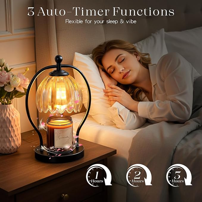 Candle Warmer Lamp, Dimmable Candle Warmer with Timer, Vintage Candles Wax Warmers for Jar Candles Christmas Birthday Gifts for Women Mom, New Home Decor for Bedroom Living Room, Black Amber
