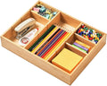 Umilife Bamboo Desk Drawer Organizer, Wood Junk Organizer Tray with Adjustable Dividers, Anti-Skip Storage Organization in Office Bathroom Drawer for Vanity, Makeup, 12" x 9"