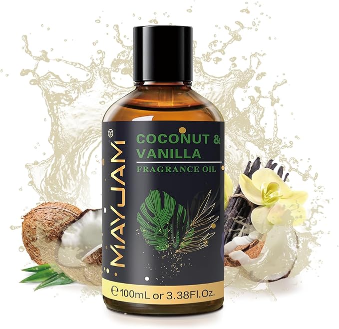 MAYJAM Coconut & Vanilla Fragrance Oils Essential Oil - Coconut & Vanilla Oil for Diffusers, 3.38FL.OZ/100ML Large Volume Fragrance Oil with Premium Glass Dropper