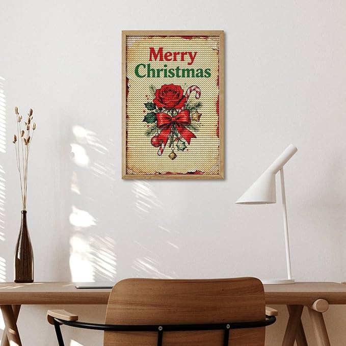 AIVKIEJK Diamond Painting Kits for Adults - Merry Christmas Santa, Holly & Vintage Painting DIY 5D Full Drill Diamond Dots Paintings with Diamonds Gem Art and Crafts Home Decor 8"x12"