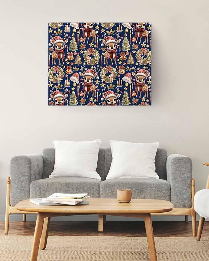 Xmas Winter Reindeer Pine Tree Paint by Numbers Kits,DIY Oil Painting for Adults Children Beginner, Garland Bell Candle Star Navy Blue Artwork,Home Canvas Wall Art for Living Room Bedroom,12x16In
