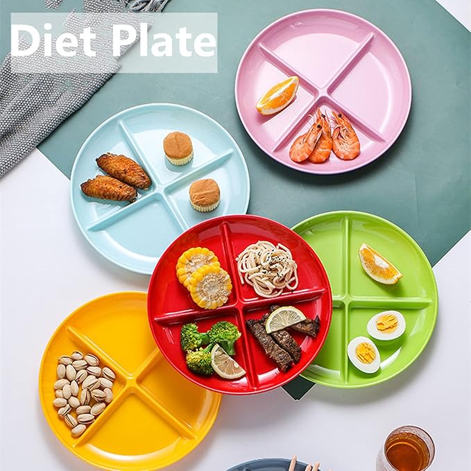 Grey Divided Plates Home Portion Control Plate Food Grade Snacks Divided Dinner Plate 4 Sections Fruit Plate for Women BPA Free - 1 Pack