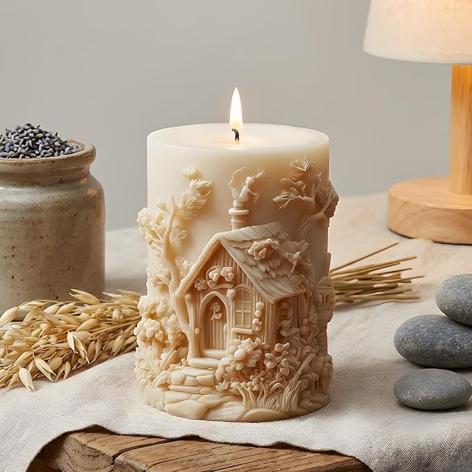 XIAOSHUI Wooden House Silicone Candle Molds for Candles Making Resin Casting Aromatherapy