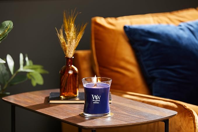 WoodWick Medium Hourglass Candle Hinoki Dahlia - Premium Soy Blend Wax Pluswick Innovation Wood Wick Made in USA
