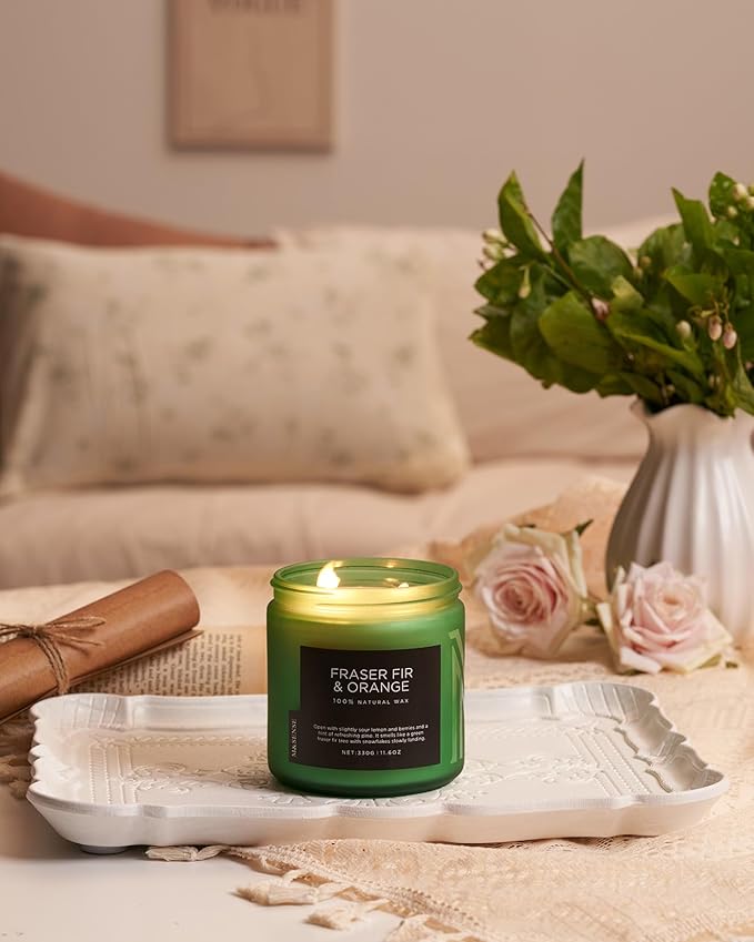 M&SENSE Fraser Fir Pine Scented Candle, Natural Soy Wax Non Toxic Candles 70 Hours 2 Cotton Wick 11.6oz Cozy Home Fragrance Aromatherapy Candle for Birthday Holiday Gifts