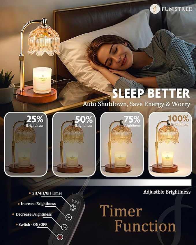 Candle Warmer Lamp with Timer Dimmable, Height Adjustable, Birthday Gifts for Women Mom, Suitable for New Home Decoration, Anniversary Lotus Flower Candle lamp, with 2 Bulbs, Suitable for Jar Candles