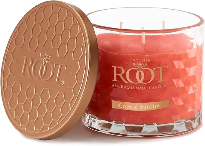 Root Candles Scented Candles Honeycomb Beeswax Blend Premium Handcrafted Candle, 12-Ounce 3-Wick, Coastal Sunrise