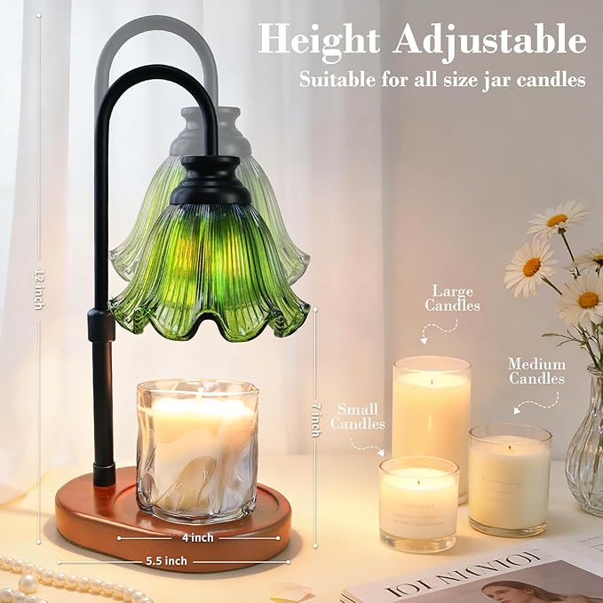 Candle Warmer Lamp with Timer: Birthday Gifts for Women, House Warming Gifts New Home Decor – Height Adjustable Candle Lamp for Mom, Anniversary - Walnut Solid Wood Base, with 2 Bulbs