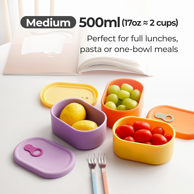 Premium Korean-Made Silicone Airtight Food Container with Steam Vent – BPA Free, Leakproof, Microwave & Freezer Safe Meal Prep. & Leftovers Storage (Mandarin Orange, 17 floz)