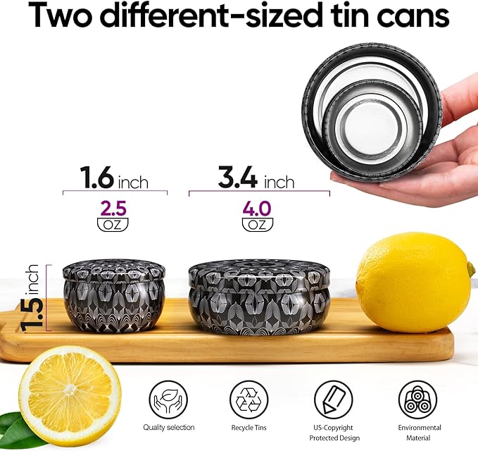Luxetins 24 Pack Empty Candle Tins, 24 Designs Metal Tins,Candle Containers with Lids,Bulk Candle Jars,Wicks, Stickers, Wicks Holder for DIY Candle Crafting Small Businesses(2.5OZ×24PCS)