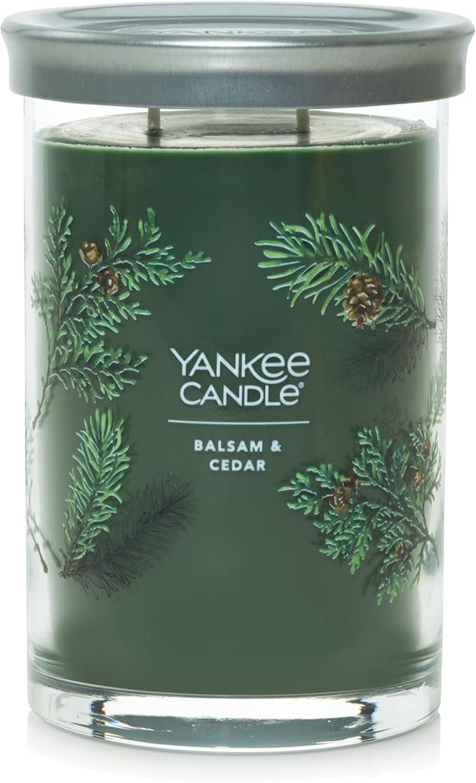 Yankee Candle Balsam & Cedar Scented, Signature 20oz Large Tumbler 2-Wick Candle, Over 60 Hours of Burn Time (Pack of 2)
