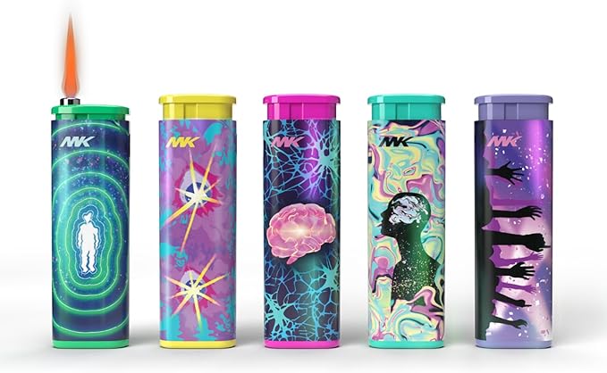MK Wind Proof Jet Flame Lighters, 5PCS Striking Design, Ideal as Lighters for Candle, Camping, Outdoor use, Butane Refillable Lighter (Emotion-5PC)