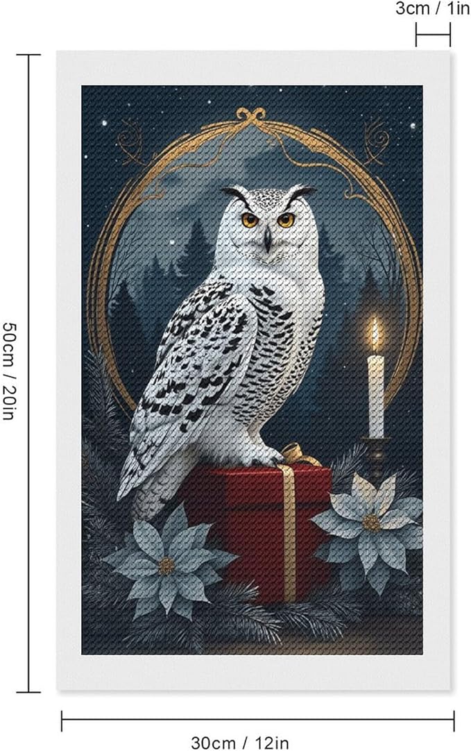 KIVJMSIDJA Snowy Owl & Candle Glow - Winter Night Scene Diamond Painting Kits for Adults,Diamond Art Kits for Beginners 5D Round Diamond 12"x20"