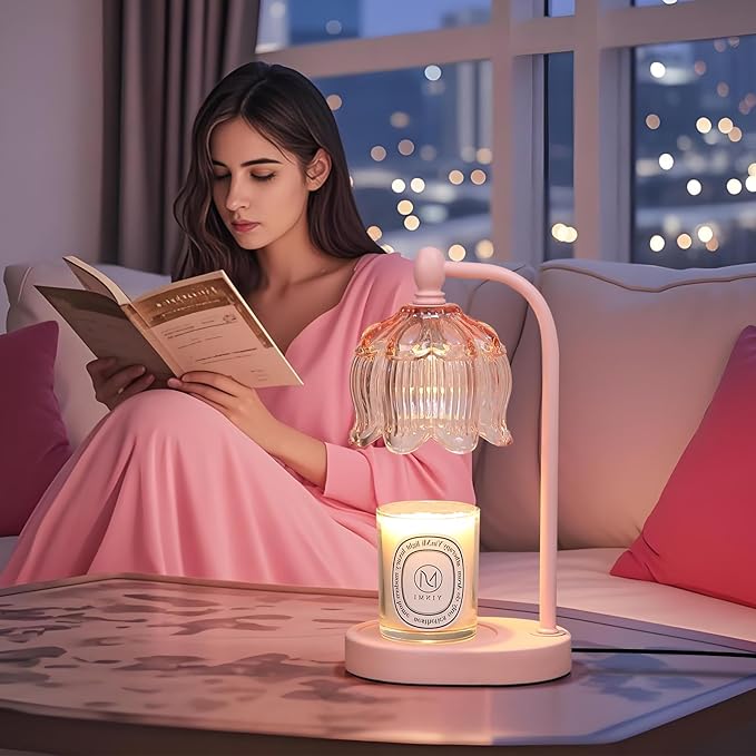 MEIXISUE Pink Candle Warmer Lamp with Timer and Dimmer,Mother's Day Gifts for Mom/Wife, Melt Wax Warmer Lamp with 2 Bulbs for Candle Jars House Warming New Home Decor
