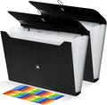 2Pcs Expanding File Folder, 13 Pockets Accordion File Holder Organizer, A4 Letter Size Paper Document Receipt Organizer Accordian Filing Folder for Classroom, Home, Office and Travel
