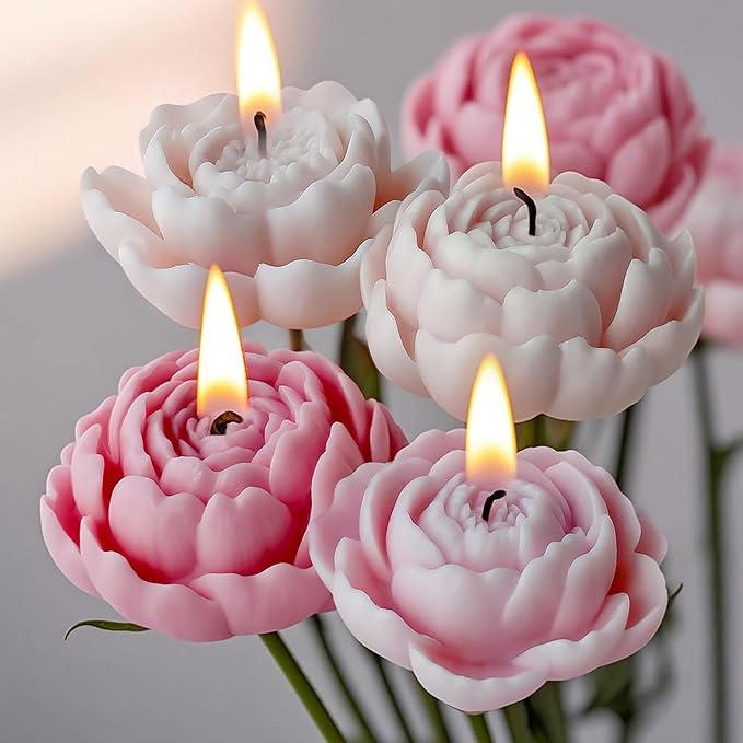 Tulip Flower Succulent Peony Half Open Rose Bud Cylinder Candle & Resin Mold - Resin Casting Silicone Molds for Home Decor & Candle Making Wave Spiral Mold